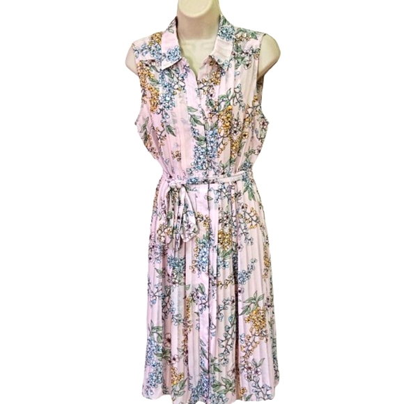 Nanette Lepore Pink/Green Multi-Color Floral Pleated Sleeveless Dress,Size 10 - Picture 13 of 16